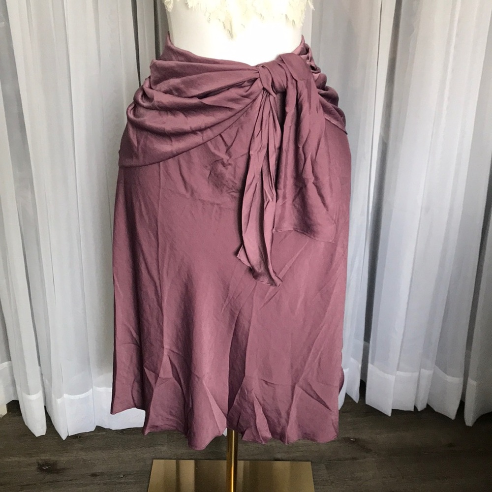 Mauve Side Tie Satin Skirt